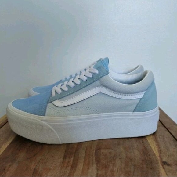 VANS Old Skool Stackform Women's Shoe's Size 8.5 Blue & White Platform Sneakers - Picture 1 of 8